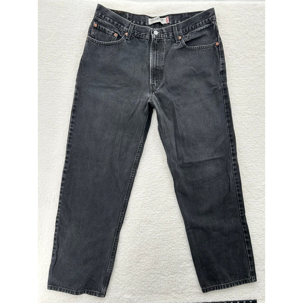 Levis 550 Relaxed Fit Black Denim Jeans Mens 36x29 Faded Tapered Leg Pants